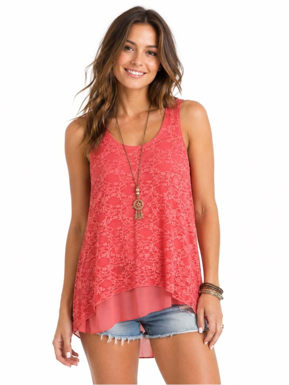 YEST Coral Lace Overlay Blouse Women’s Size Small – Romanticcore, Chiccore, Soft